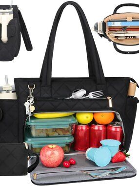 Work Laptop Tote Bags with Insulated Lunch Compartment& Clutch Purse, Lightweigh